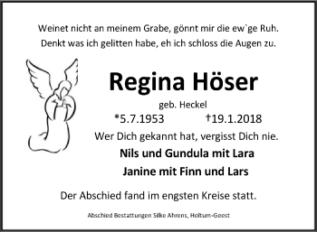 Traueranzeige von Regina Höser von SYK