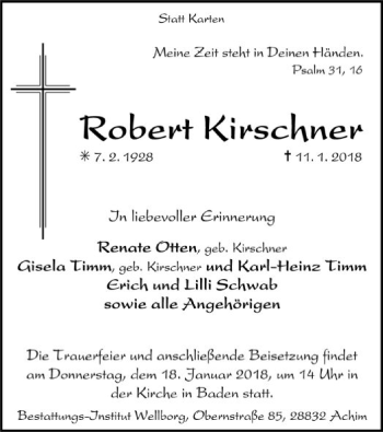 Traueranzeige von Robert Kirschner von SYK