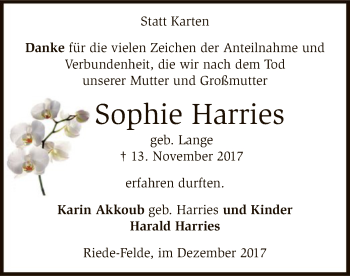 Traueranzeige von Sophie Harries von SYK