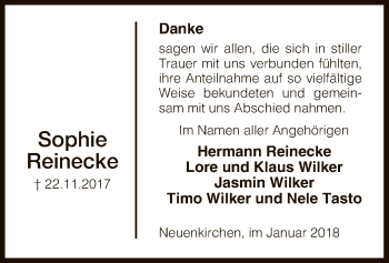 Traueranzeige von Sophie Reinecke von SYK