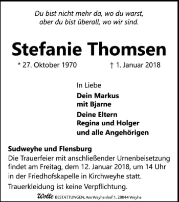 Traueranzeige von Stefanie Thomsen von SYK