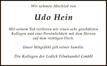 Traueranzeige von Udo Hein von SYK