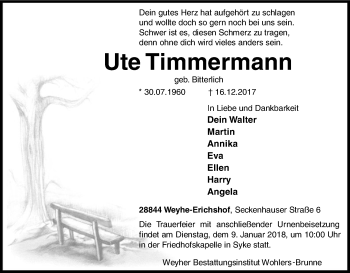 Traueranzeige von Ute Timmermann von SYK