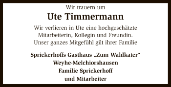 Traueranzeige von Ute Timmermann von SYK