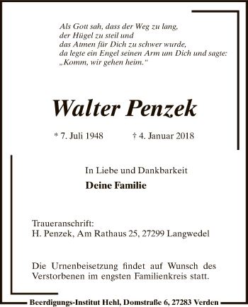 Traueranzeige von Walter Penzek von SYK