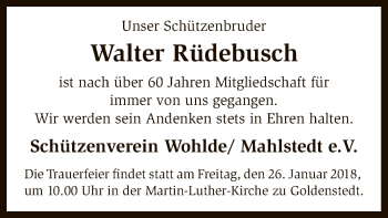 Traueranzeige von Walter Rüdebusch von SYK