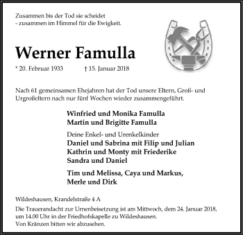Traueranzeige von Werner Famulla von SYK