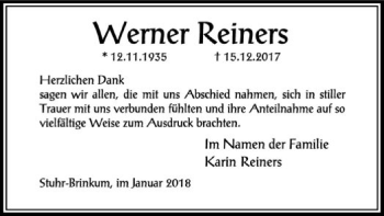 Traueranzeige von Werner Reiners von SYK