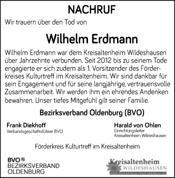 Traueranzeige von Wilhelm Erdmann von SYK