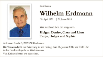 Traueranzeige von Wilhelm Erdmann von SYK