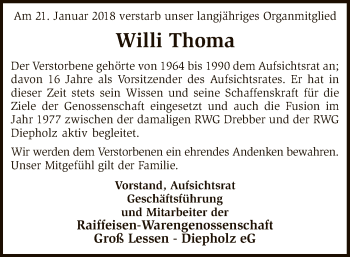 Traueranzeige von Willi Thoma von SYK