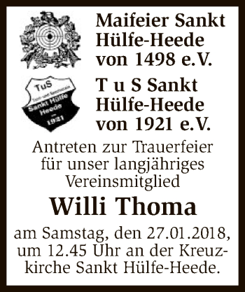 Traueranzeige von Willi Thoma von SYK