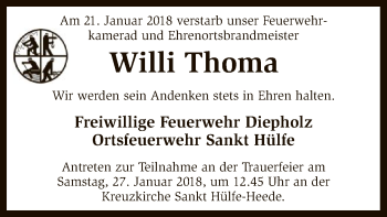 Traueranzeige von Willi Thoma von SYK