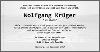 Traueranzeige von Wolfgang Krüger von SYK