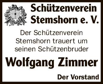 Traueranzeige von Wolfgang Zimmer von SYK