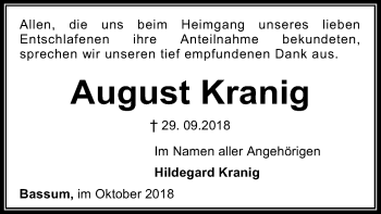 Traueranzeige von August Kranig von SYK