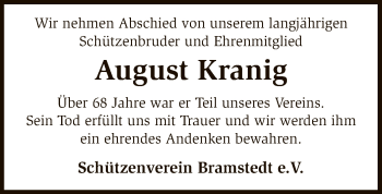 Traueranzeige von August Kranig von SYK