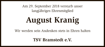 Traueranzeige von August Kranig von SYK