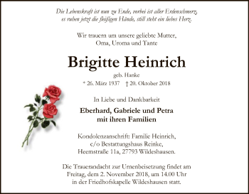 Traueranzeige von Brigitte Heinrich von SYK