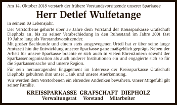 Traueranzeige von Detlef Wulfetange von SYK