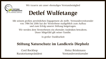 Traueranzeige von Detlef Wulfetange von SYK