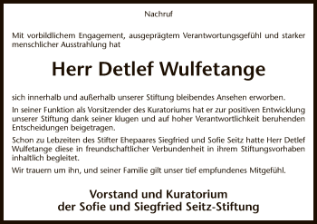 Traueranzeige von Detlef Wulfetange von SYK