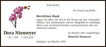 Traueranzeige von Dora Niemeyer von SYK