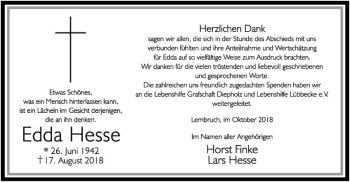 Traueranzeige von Edda Hesse von SYK