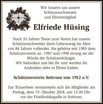 Traueranzeige von Elfriede Hüsing von SYK