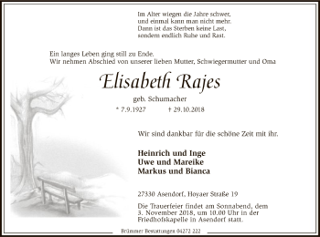 Traueranzeige von Elisabeth Rajes von SYK