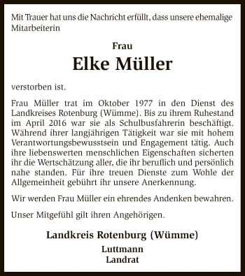 Traueranzeige von Elke Müller von SYK