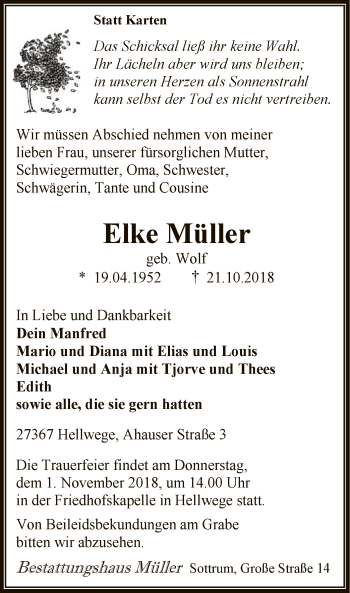 Traueranzeige von Elke Müller von SYK