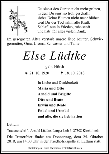 Traueranzeige von Else Lüdtke von SYK