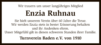 Traueranzeige von Enzia Ruhnau von SYK