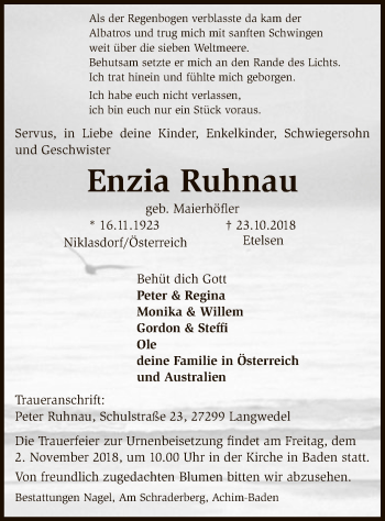 Traueranzeige von Enzia Ruhnau von SYK