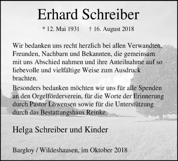 Traueranzeige von Erhard Schreiber von SYK