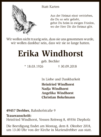 Traueranzeige von Erika Windhorst von SYK