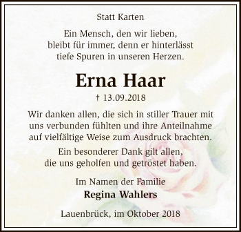 Traueranzeige von Erna Haar von SYK