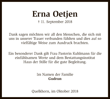 Traueranzeige von Erna Oetjen von SYK