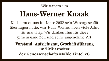 Traueranzeige von Hans-Werner Knaak von SYK