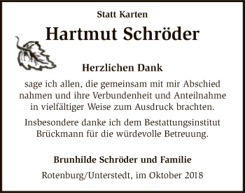 Traueranzeige von Hartmut Schröder von SYK