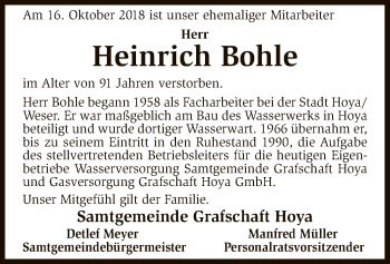 Traueranzeige von Heinrich Bohle von SYK