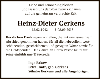 Traueranzeige von Heinz-Dieter Gerkens von SYK