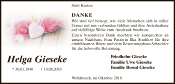 Traueranzeige von Helga Gieseke von SYK