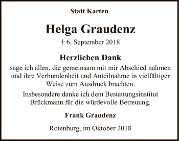 Traueranzeige von Helga Graudenz von SYK