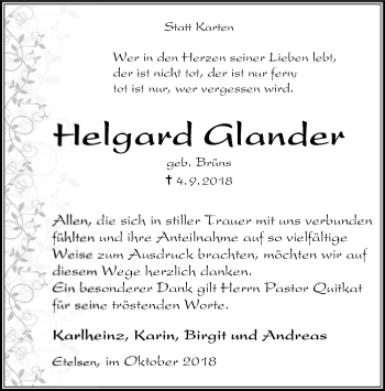 Traueranzeige von Helgard Glander von SYK