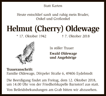 Traueranzeige von Helmut Oldewage von SYK