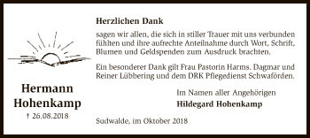 Traueranzeige von Hermann Hohenkamp von SYK