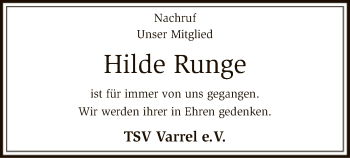 Traueranzeige von Hilde Runge von SYK