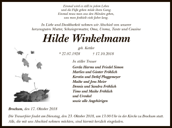 Traueranzeige von Hilde Winkelmann von SYK